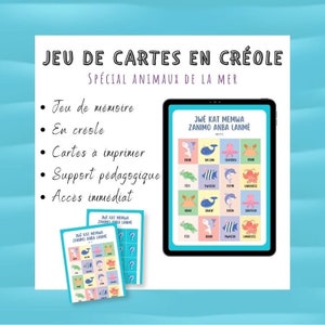 Memory-Kartenspiel auf Guadeloupe-Kreolisch zum Thema Meerestiere | Kinder ab 3 Jahren | Digitaler Download