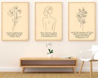 Colección New Creation – Set de 3 Posters Cristianos | Arte Minimalista Line Art