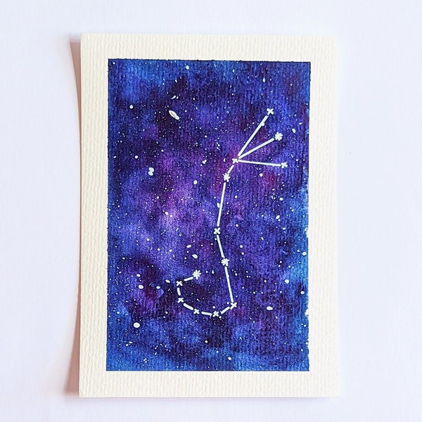 Aquarelle A6 carte constellation signes du zodiaque, signes astrologiques, ciel étoilé, astrologie horoscope, cadeau original et unique