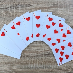 Carte de voeux cœurs origami comme une carte à jouer, amour, couple, saint valentin, amoueux, as de cœur, cadeau original, enveloppe a6