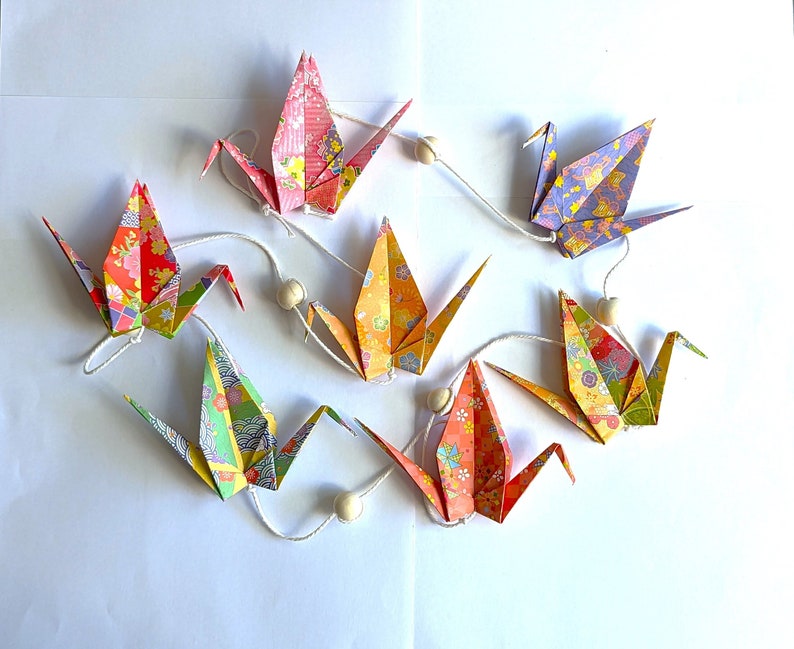 Japanese Crane Origami Garland, Original Paper Decoration, Baby Birth