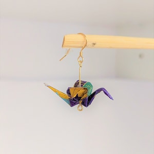 14-carat gold filled gold earrings and Japanese paper origami crane, women&#39;s gift, creation, original gift