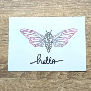 Carte de vœux libellule aquarelle métallique, insecte, Hello , anniversaire, enfant adulte homme femme, baptême, enveloppe A6