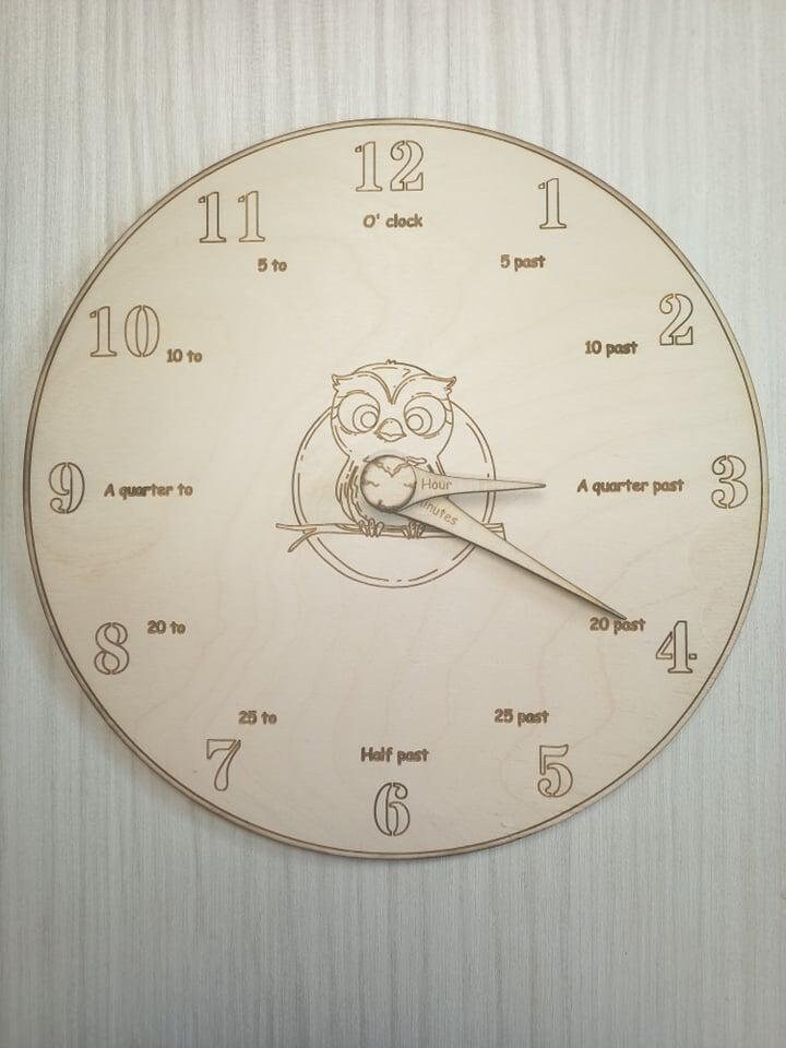 Owl beautiful kids educational time learning clock svg laser cut file