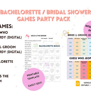 BACHELORETTE GAMES, bridal shower, digital games, hen party, drinking games, girls night, digital jeopardy, bingo, bride and groom games image 1