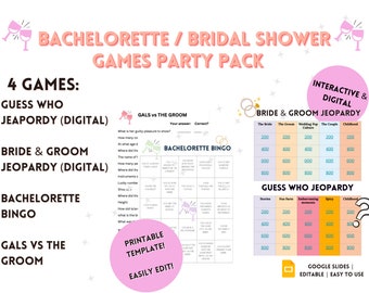 Bachelorette Party Games Pack: Digital Jeopardy & Bingo (Digital Download)