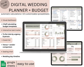 WEDDING PLANNING SPREADSHEET (digital) | budget, guest list,  seating chart, vendor comparisons, wedding planning, wedding to do list