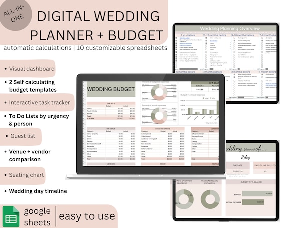 Digital Wedding Planner: Customizable Google Sheets Budget, Guest List (Digital Download)