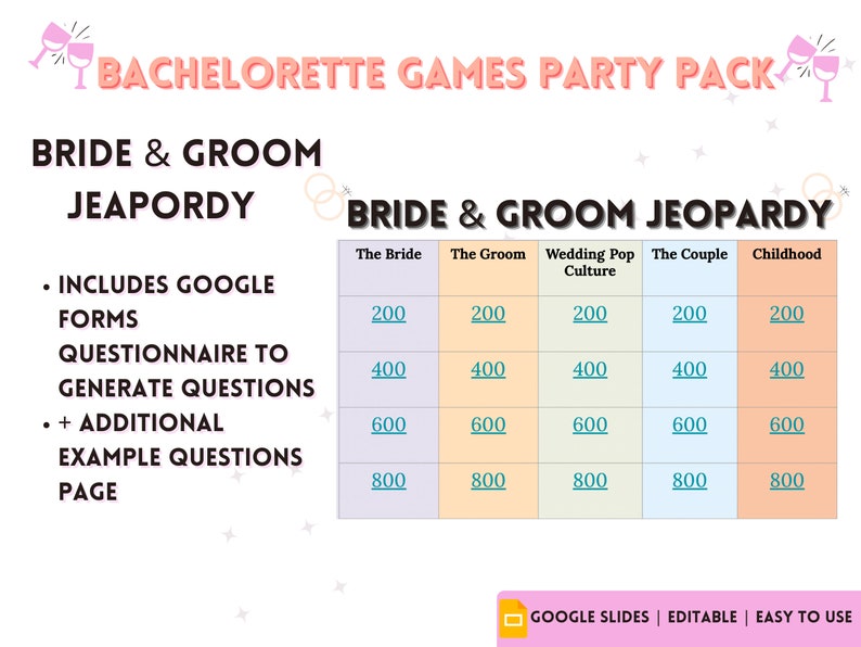 BACHELORETTE GAMES, bridal shower, digital games, hen party, drinking games, girls night, digital jeopardy, bingo, bride and groom games image 3