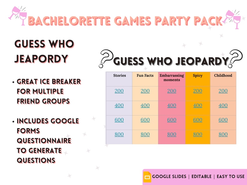 BACHELORETTE GAMES, bridal shower, digital games, hen party, drinking games, girls night, digital jeopardy, bingo, bride and groom games image 2