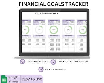 Seguimiento de objetivos financieros 2025: Hoja de cálculo de ahorro de Google (Descarga digital)