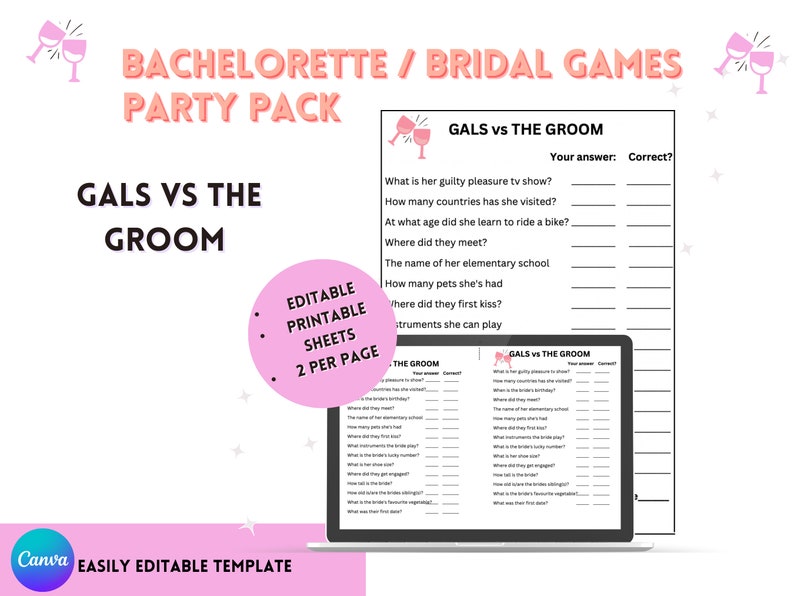 BACHELORETTE GAMES, bridal shower, digital games, hen party, drinking games, girls night, digital jeopardy, bingo, bride and groom games image 5