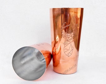 Handmade copper cocktail Shaker with deer head design , Copper Cup, Gift For Him, gift for her,Copper Boston shaker, Set/2 pcs with 'KALAI'.