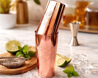 Handmade Copper Boston Shaker Set: Deer Head Design