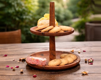 2-Tier Wooden Cake Stand: Rustic Dessert Serving Platter, Easy Assembly Set of 2 Pcs