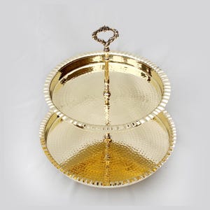 Pure Brass 2 Tier Hammered cake Stand | 3 Tier Serving Tray | silver cake stand | gold cake stand | 3 Tier Cake Stand | metal Cookie Stand