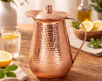 Handmade Copper Water Jug: Hammered Design, (2 Liter) Dimension 8x5.5 Inch  S/2 Pcs