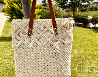 Chic Macrame Bag, Handmade Beach Bag, Boho Women Tote Bag, Trendy Shoulder Bag, Everyday Crochet Bag, Mothers Day,Birthday Gift for Her