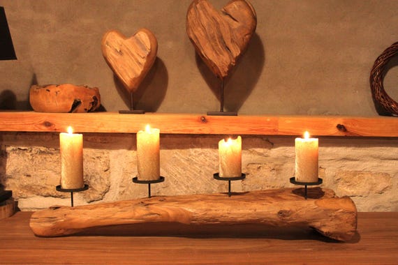 3 Handgefertigte Holz-Kerzenhalter | 15,2 Cm, 20,3 Cm, 25,4 Cm Hoch | Für Stumpenkerzen, Bauernhaus-Deko