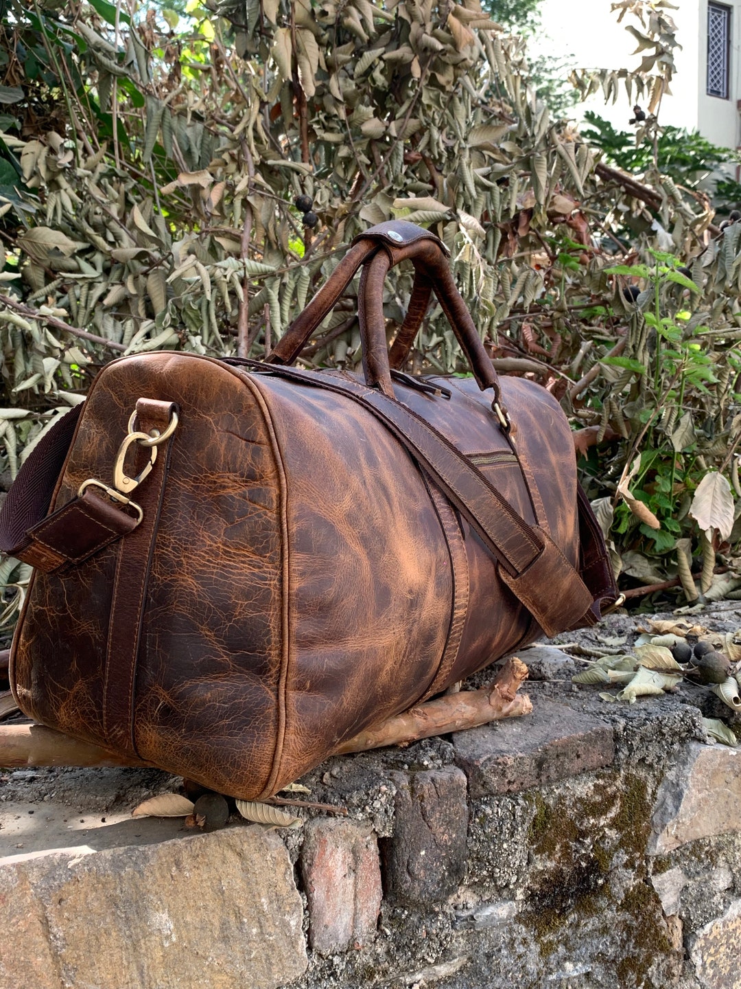 24 Retro Leather Duffle Bag Leather Travel Bag Leather Duffle Etsy