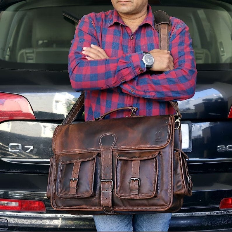 18 Inches Handmade Buffalo Leather Bag, Laptop Messengers Bag, Leather