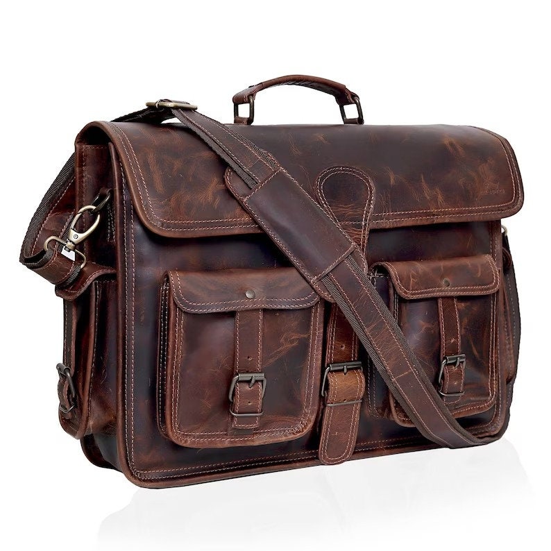 18 Inches Handmade Buffalo Leather Bag, Laptop Messengers Bag, Leather