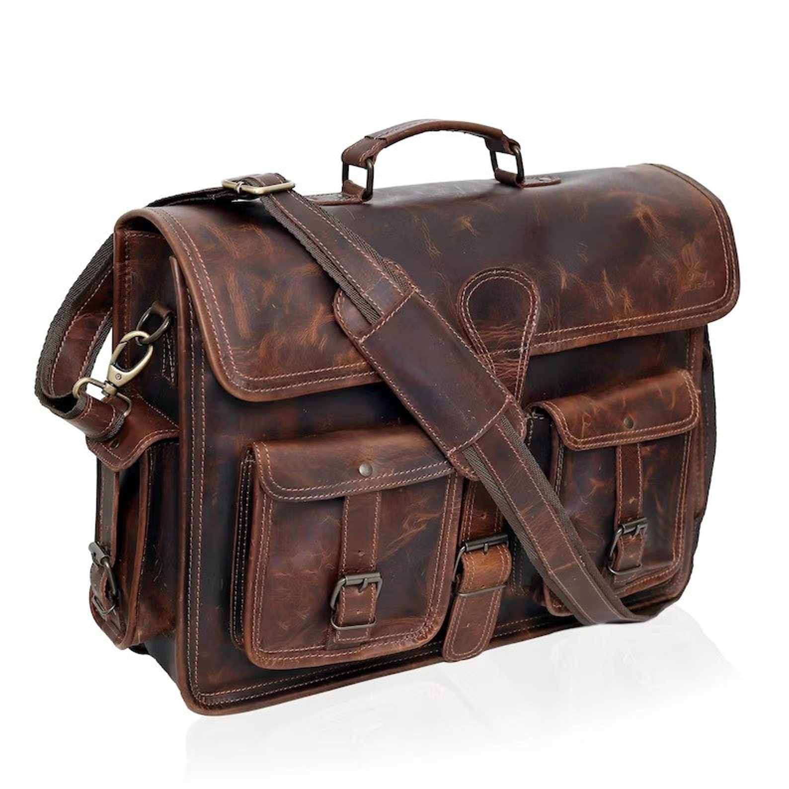 18 Inches Handmade Buffalo Leather Bag, Laptop Messengers Bag, Leather