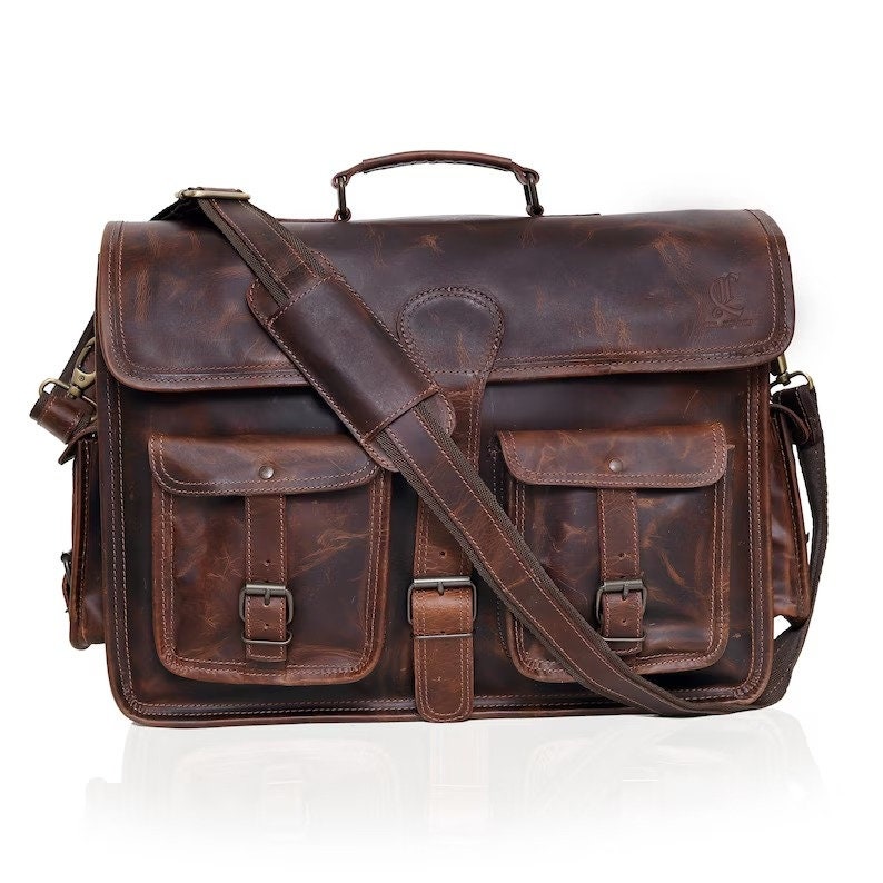 18 Inches Handmade Buffalo Leather Bag, Laptop Messengers Bag, Leather