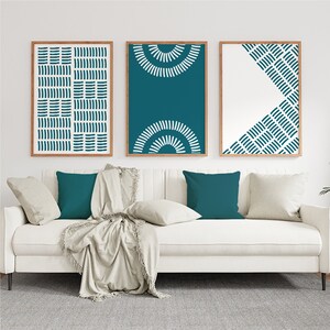 Printable  Boho Wall Art Wall Decor Poster Digital Download - Teal Geometric Abstract - 2 sets of 3 designs