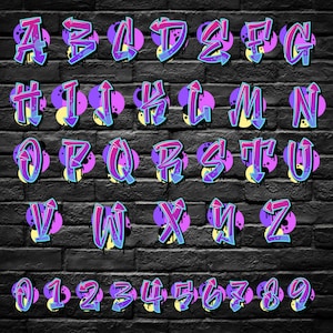 72 PNG SVG Pointy Graffiti Letters Alphabet Transparent Background, Cricut, Sublimation, Printable, T-shirt, Files A-Z 0-9