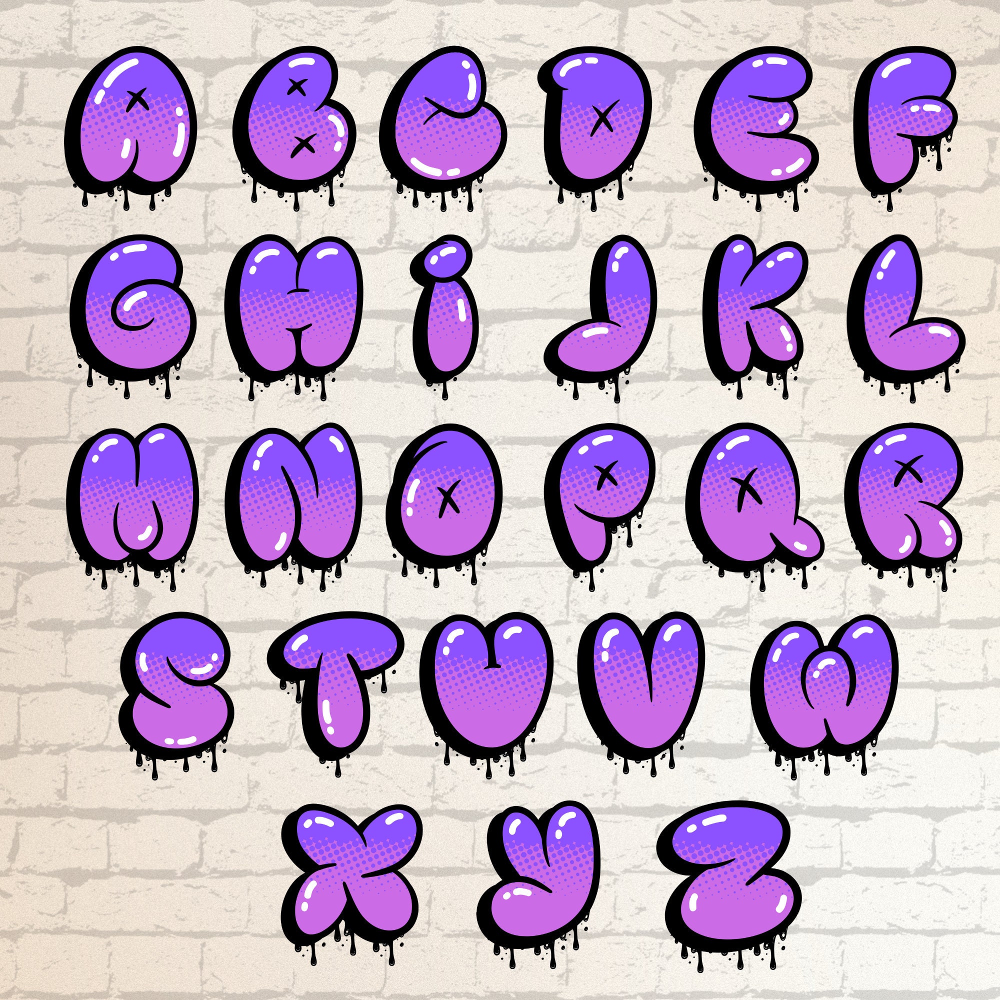 26 PNG Graffiti Letters Purple Drip Alphabet PNG Transparent Background, Cricut, Sublimation, DTF, T-shirt, Files A-Z Instant Download