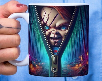 Killer Doll Cup, Scary Doll Mug Wrap Around Mug Design 11oz, 15oz, Halloween Doll Mug, Sublimation, High-Quality PNG, Instant Download