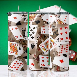 Chute de cartes de jeu, cartes de poker, gobelet et tasse enveloppants illusions, sublimation, PNG de haute qualité, téléchargement numérique instantané