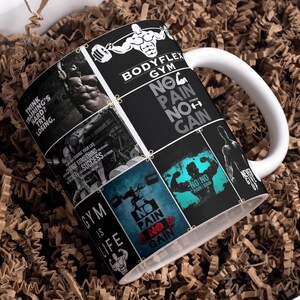 Gym is Life Mug, Exercise Mug Wrap Around Digital Mug Design 11oz, 15oz, Sublimation, No Pain No Gain, Never Give Up, Exercise Inspiration