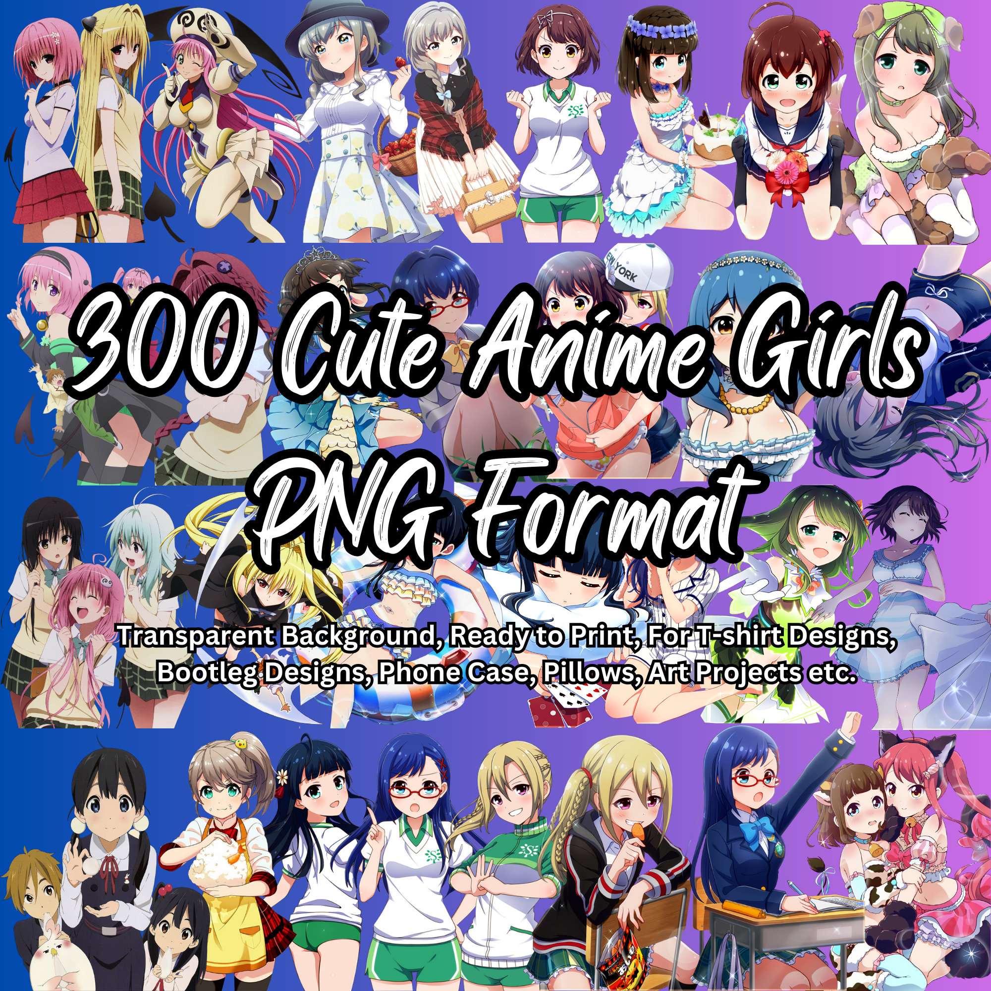 300 Anime Cute Sexy Girls PNG Format Transparent Background - Etsy