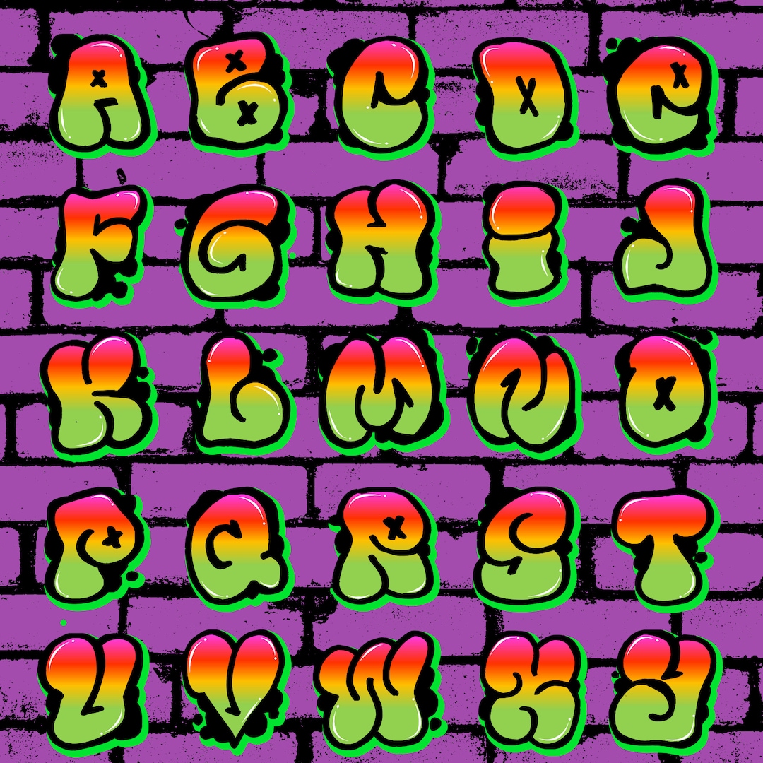 42 PNG Graffiti Letters Alphabet V3 PNG Transparent Background, Cricut