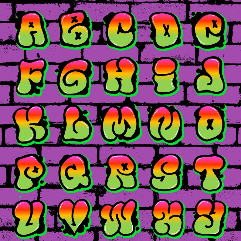 42 PNG Graffiti Letters Alphabet V3 PNG Transparent Background, Cricut ...