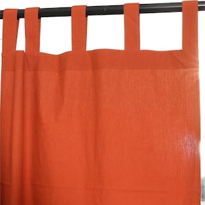 Stonewashed Linen Curtain: Rust Orange Boho Window Drapery (2 Panel)