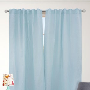 Boho Silver Blue Linen Curtain Set - Two Panel Bedroom Window Treatment, Customizable Linen Curtains
