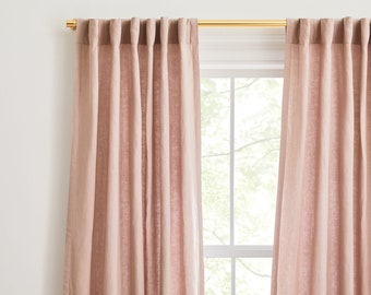 Extra Long Linen Curtains/ Dusty Blush Color Window Curtain Panel/ Living Room Curtains/ Washed Linen 2 Panel Curtain/ Custom Linen Curtains