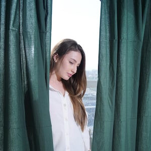 Handmade Emerald Green Cotton Curtains: Boho Window Treatments, 2 Panel Set