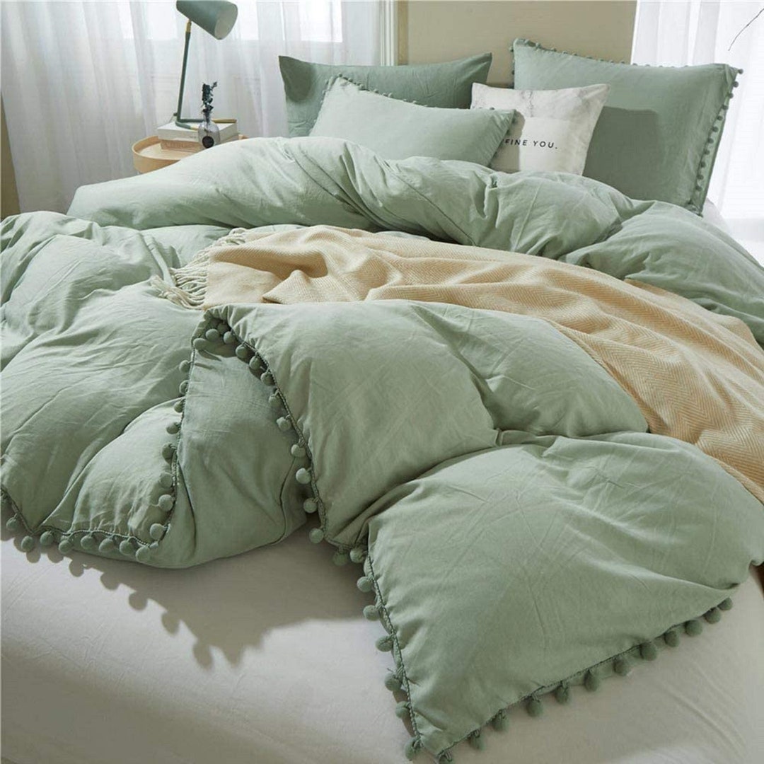 Sage Green Full Size Comforter Cotton Duvet Cover, Bedding Sets Twin