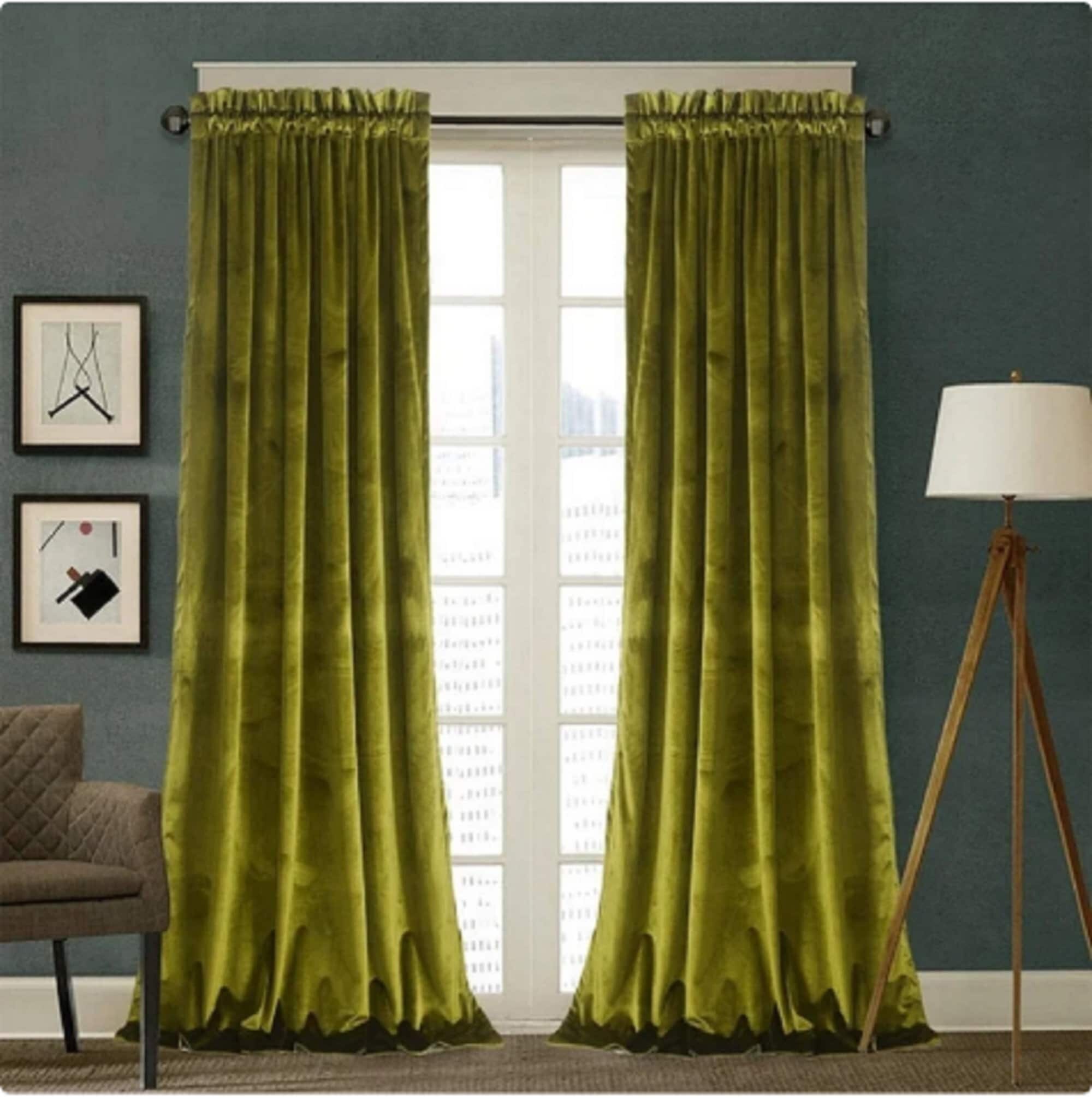 Moss Green Velvet Curtain Two Panel Velvet Curtain Extra Long Velvet