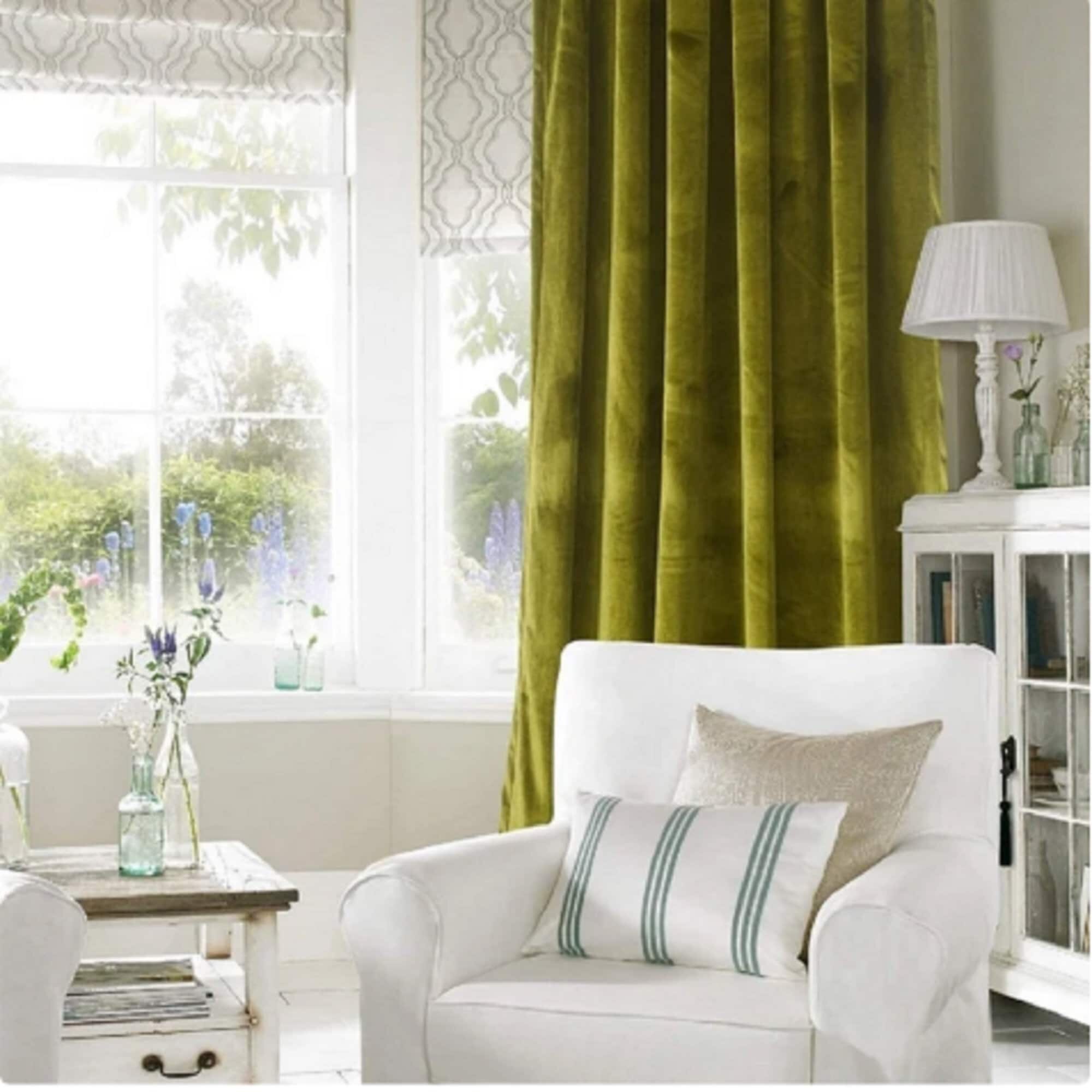 Moss Green Velvet Curtain Two Panel Velvet Curtain Extra Long Velvet