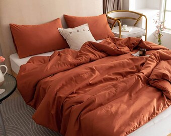 Rust Orange Bedding 3 Piece Set Duvet Cover With 2 Pillowcases  Soft Stonewashed Cotton Rust  Boho Comforter Cover Queen, King Custom Size