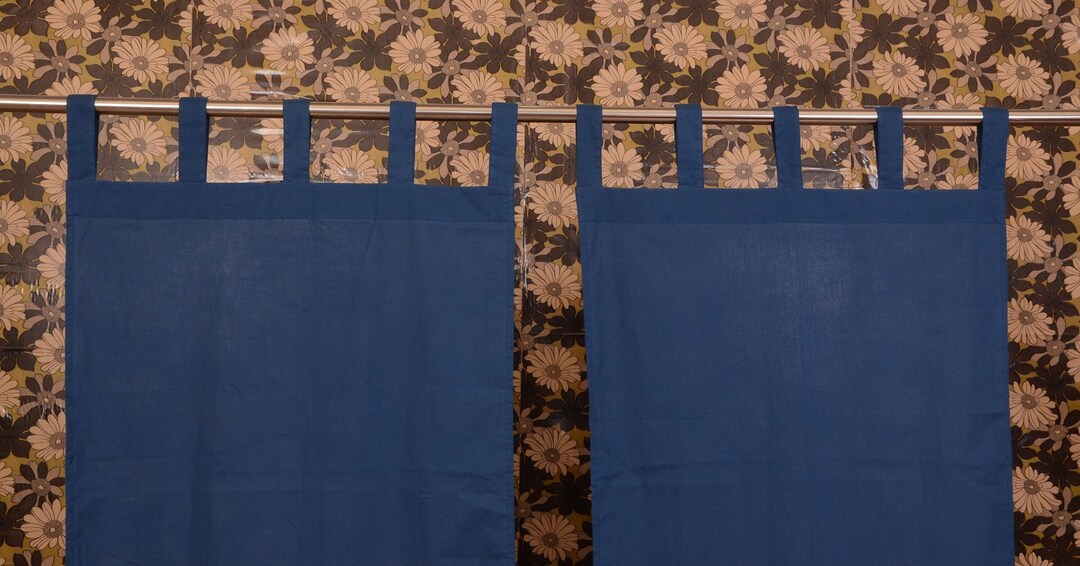 Two Panel Cotton Curtains Blue Extra Long Cotton Shower Etsy