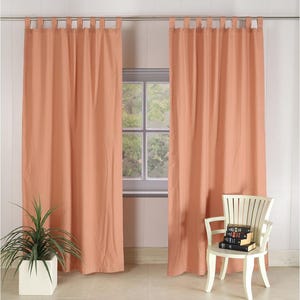 Peach Stonewashed Linen Curtains: Boho Window Drapes, Two Panels