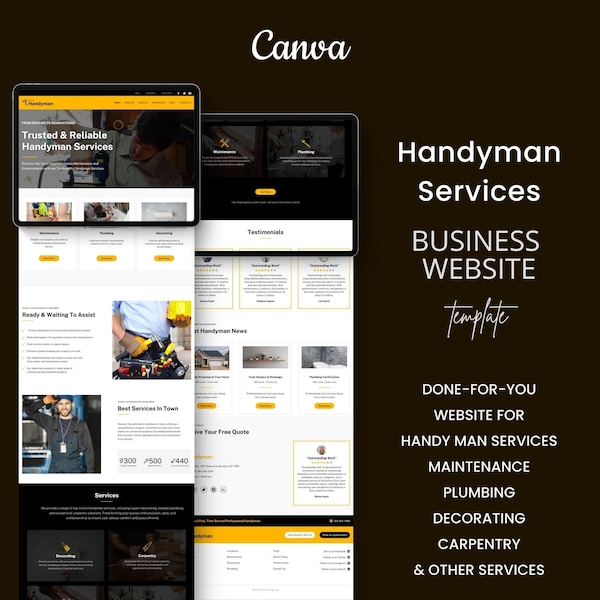 Handyman Service Website Template Maintenance Service Canva Website Template Business Website Editable Canva Website Template for Handyman