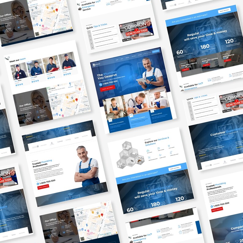 Plumbing Service Website Template for Small Businesses Editable Canva