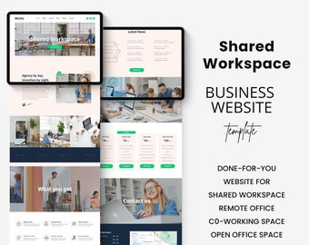 Plantilla web para espacios de coworking modernos / Sitio web editable en Canva / Diseño web creativo para oficinas